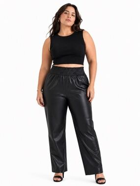 Joie Black Faux Leather Paperbag Waist Wide-Leg Pants – Plus Size 2X EUC